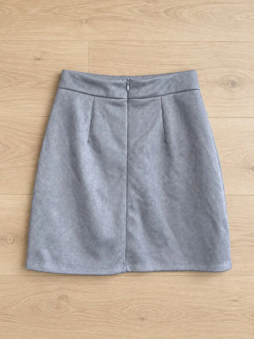 Grey Faux Suede Mini Skirt A Line Asymmetric Seam Minimalist Y2K S